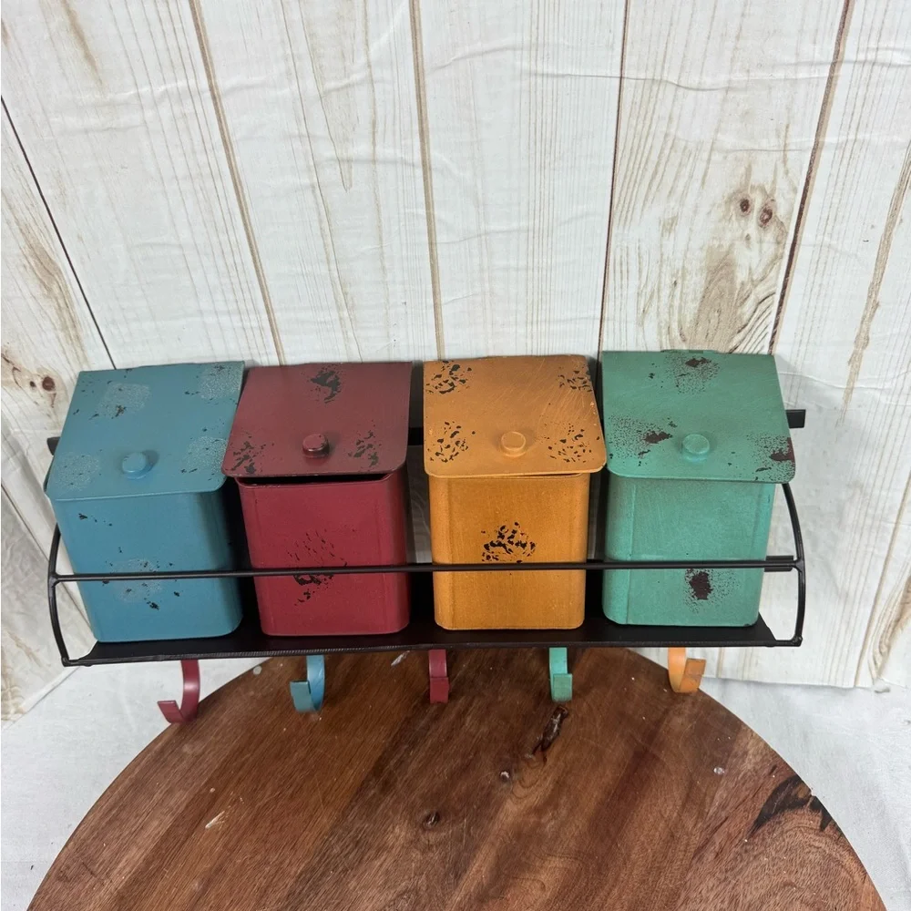 Rustic Multi-Color Metal Wall Canister Set